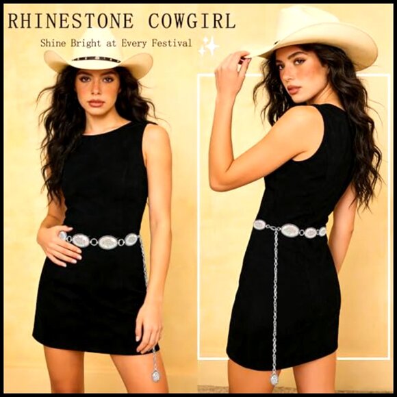 Rhinestone Concho Belt Western Sparkly Chain Waist Belt Adjustable Women\'s